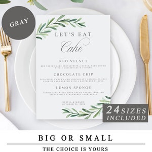 Greenery Lets Eat Kuchenschild mit goldener Kalligraphie, DIY-Schild-Menü, druckbare Hochzeitsschilder, Dessert-Dekoration, SOFORT-DOWNLOAD