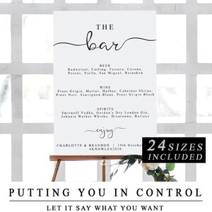 DIY Wedding Bar Menu Sign, Personalised Wedding Bar Sign, Print At Home Wedding Drinks Sign, Printable Custom Drinks Menu, INSTANT DOWNLOAD