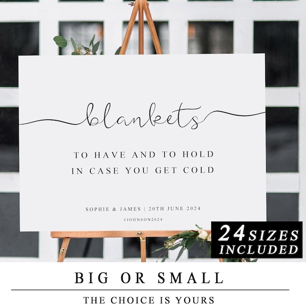 Wedding Blanket Sign, 24 sizes, To Have And To Hold In Case You Get Cold, Printable Template, Pashminas Printable Sign, INSTANT DOWNLOAD