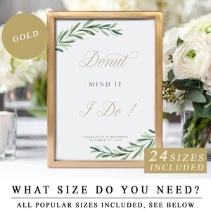 Greenery Donut Sign with Gold Calligraphy,Printable Wedding Donut Bar Sign, Donut Mind If I Do Template, DIY Doughnut Sign INSTANT DOWNLOAD