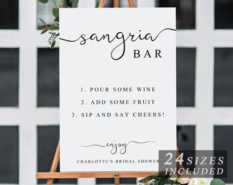 Sangria Bar Sign, Bridal Shower Decoration, Bachelorette Party Bar Sign, Drinks Signage, Bridal Shower Sangria Bar Template, The One