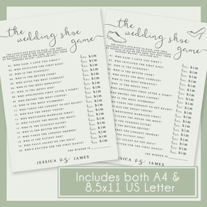 The Wedding Shoe Game - bewerkbaar en afdrukbaar, doucheplezier voor stellen, vrijgezellenfeestspellen, afdrukbare spellen, direct downloaden