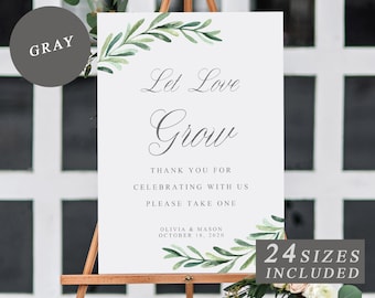 Let Love Grow Sign, Greenery Wedding Favor Template, Editable Wedding Favor Signs, Personalised Wedding Favor Table Sign, INSTANT DOWNLOAD