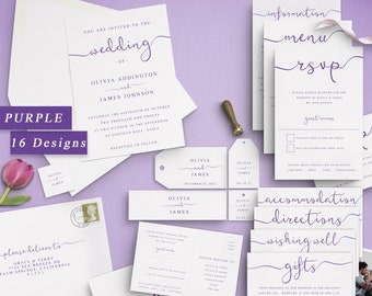 The One | Wedding Invitation Bundle in PURPLE, 16 Designs, DIY Wedding Bundle, Print At Home Suite with Invitations, RSVP, Instant Download