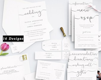 The One | ULTIMATE Wedding Invite Template Bundle Of 16 Different Designs, Home Print Wedding Invitation, Wedding Suite Instant Download