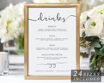 Drinks Menu, Bar Menu Sign, Customizable Bar Menu, Reception Drinks Menu, Wedding Bar Sign, Bar Sign, Printable Wedding Sign, The One