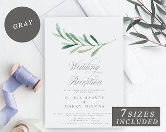 Invitación personalizada para recepción de boda, plantilla para recepción de boda con motivos vegetales, tarjeta de recepción de boda editable, invitación de recepción imprimible DESCARGAR