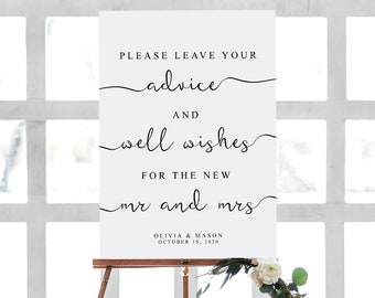Please Leave Your Advice and Well Wishes Sign, Wedding Signs In Calligraphy, Bridal Shower Advice Template, Marriage Advice Mr & Mrs