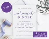 Purple Rehearsal Dinner Invites, Rehearsal Invitations, Dinner Invitations, Purple And White, Modern, Elegant, Printable Wedding Invites