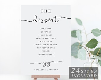 Plantilla de menú de postres, Letrero de postres, Letrero de menú de postres, Barra de postres para bodas, Letrero imprimible para mesa de postres de boda, Menú de boda, El único