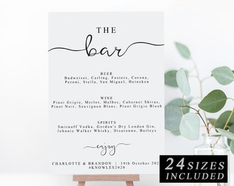 DIY Wedding Bar Menu Sign, Personalised Wedding Bar Sign, Print At Home Wedding Drinks Sign, Printable Custom Drinks Menu INSTANT DOWNLOAD