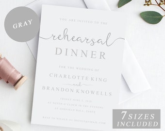 Gray Wedding Rehearsal Dinner Invitations, Grey Rehearsal Invitations, Rehearsal Dinner Invites Template, Ceremony Rehearsal Invitations