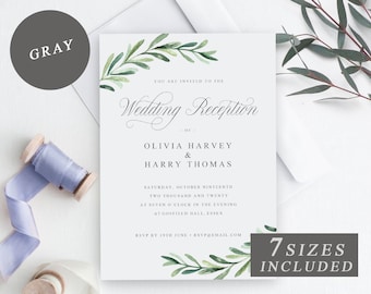Invitación personalizada para recepción de boda, plantilla para recepción de boda con motivos vegetales, tarjeta de recepción de boda editable, invitación de recepción imprimible DESCARGAR