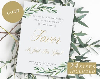 Greenery Bridal Shower Favors Sign With Gold Calligraphy, Editable Bridal Shower Signs, Printable Please Take One Template Instant Download