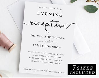 Plantilla de invitación para recepción de boda nocturna para imprimir en casa, plantilla imprimible para invitados a la recepción de boda, descarga instantánea.