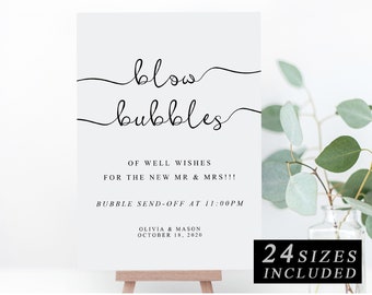 Blow Bubbles Of Well Wishes Sign, Printable Bubbles Send Off Sign, Wedding Bubbles Template,Editable Bubble Send Off Design INSTANT DOWNLOAD