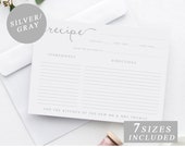 Wedding Recipe Card Template in GRAY/SILVER, Recipe Insert, Bridal Shower Recipe List, Bridal Shower Insert, DIY, Instant Download