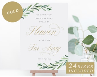 Greenery In Loving Memory Sign, Gold Calligraphy, Wedding Memorial Template, Custom Wedding Sign, Heaven, Printable Wedding INSTANT DOWNLOAD