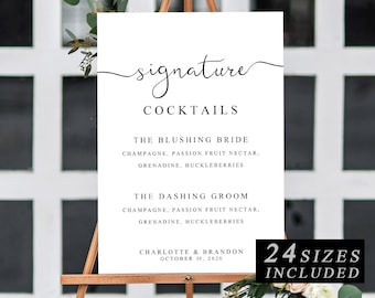 Enseigne à cocktail signature, modèle de menu modifiable pour bar de mariage, enseigne de boisson signature, carte de cocktails pour bar de mariage, cocktails signature - The One