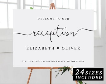 DIY Wedding Reception Welcome Sign, 24Sizes, Personalised Wedding Reception Template, Print At Home Wedding Reception Sign, INSTANT DOWNLOAD