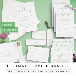 The One | Wedding Invitation Bundle in GREEN, Includes 16 Designs, DIY Wedding Suite, Print At Home Bundle with Invitations, nstant Download
