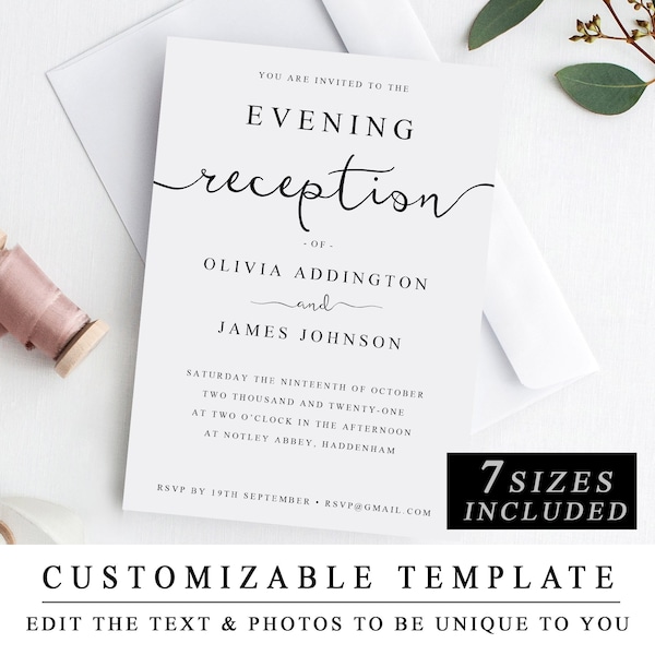 Print At Home Evening Reception Wedding Invitation Template, DIY Printable Wedding Reception Guest Template, The One INSTANT DOWNLOAD