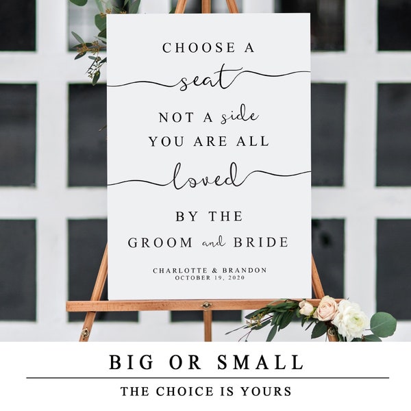 Choose A Seat Not A Side, Calligraphy Wedding Sign, DIY Wedding Sign Template, Custom Wedding Sign, Printable Wedding Sign, INSTANT DOWNLOAD