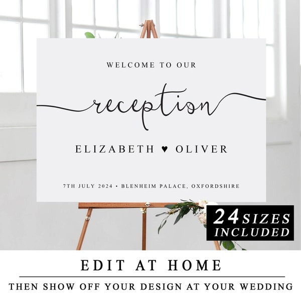 DIY Wedding Reception Welcome Sign, 24Sizes, Personalised Wedding Reception Template, Print At Home Wedding Reception Sign, INSTANT DOWNLOAD