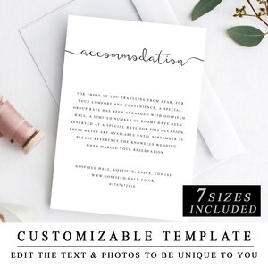 Inserção de acomodação de casamento em 'The One', modelo de cartão de acomodação, faça você mesmo e editável em casa, informações do hotel, casamento DOWNLOAD INSTANTÂNEO