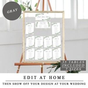 Stoelkaarten voor DIY-bruiloft in grijs (The Greenery), 7 maten, tafeltoewijzingskaart, receptie hangende stoelenkaart, INSTANT DOWNLOAD