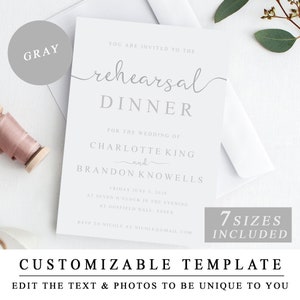 Gray Wedding Rehearsal Dinner Invitations, Grey Rehearsal Invitations, Rehearsal Dinner Invites Template, Ceremony Rehearsal Invitations