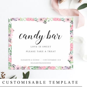 Floral DIY Printable Wedding Sign, Wedding Candy Bar Sign, Sweet Cart Sign, Printable Sweet Sign Template, INSTANT DOWNLOAD