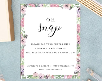 Florale Hochzeitsvorlage, Hashtag Hochzeitsschild, Hilf uns unseren großen Tag zu dokumentieren, Oh Snap Empfang Schild, SOFORTIGER DOWNLOAD