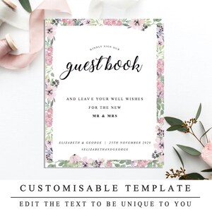 Floral DIY Printable Wedding Sign, Wedding Guestbook Sign, Guest book Sign, Printable Guestbook Sign Template, INSTANT DOWNLOAD