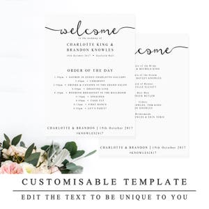 2 Sided Wedding Program Template, Printable Editable Wedding Program, Wedding Order of Service, DIY Printable Wedding Template, 5x7 & A5