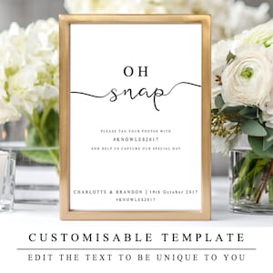 DIY Printable Wedding Sign Template, Hashtag Wedding Sign, Help Us Document Our Big Day, Oh Snap Reception Signs, The One, INSTANT DOWNLOAD