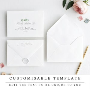 Greenery Envelope Address Template, Printable Wedding Calligraphy Envelope Template, Custom Wedding Envelope Addressing - INSTANT DOWNLOAD