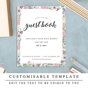 Floral DIY Printable Wedding Sign, Wedding Guestbook Sign, Guest book Sign, Printable Guestbook Sign Template, INSTANT DOWNLOAD