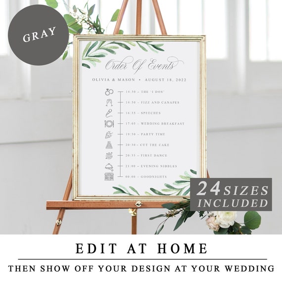 Wedding Order Of Events Sign Greenery Wedding Program Etsy