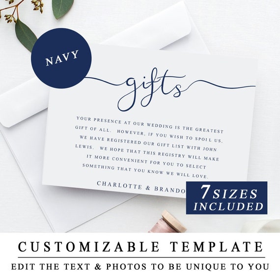 Gift Registry Card Template In Navy Diy Printable Wedding Etsy