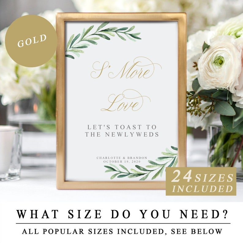 Printable Marshmallow Smore Bar Station Sign INSTANT DOWNLOAD Editable Wedding S/'mores Template Greenery Smore Love Sign Gold Calligraphy