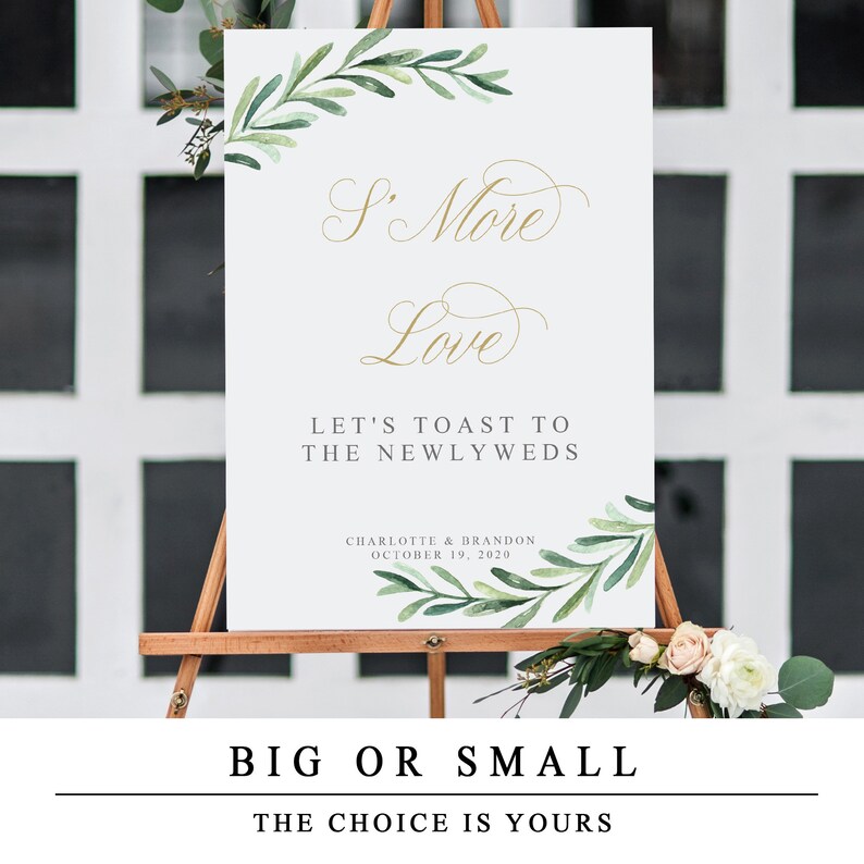 Printable Marshmallow Smore Bar Station Sign INSTANT DOWNLOAD Editable Wedding S/'mores Template Greenery Smore Love Sign Gold Calligraphy