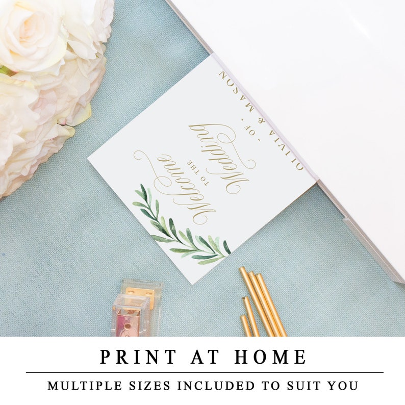 Greenery Welcome To The Wedding Sign, Editable Welcome To The Wedding Template With Gold Calligraphy, Wedding Ceremony Sign INSTANT DOWNLOAD image 5