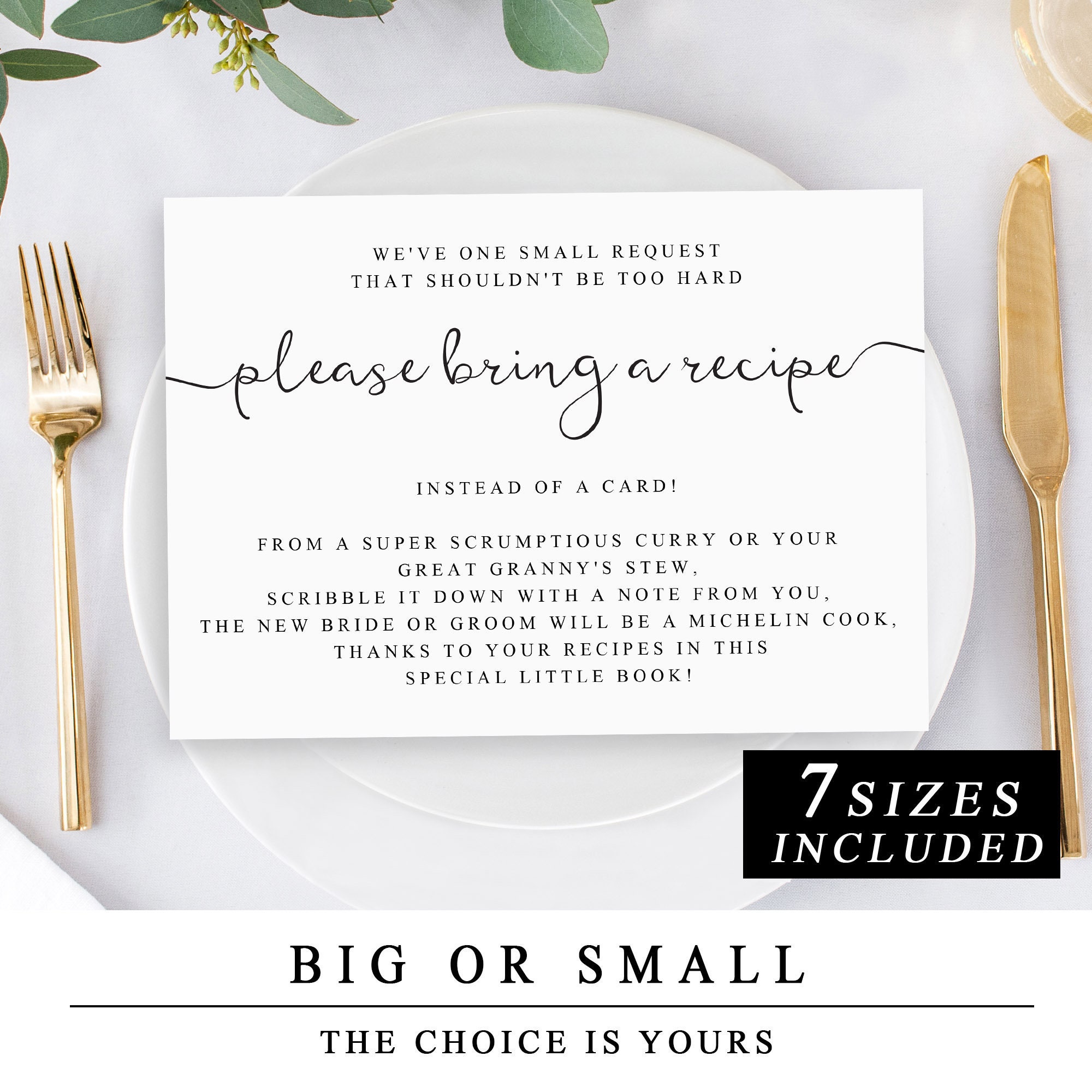 Please bring a recipe instead of a card insert for bridal etsy australia