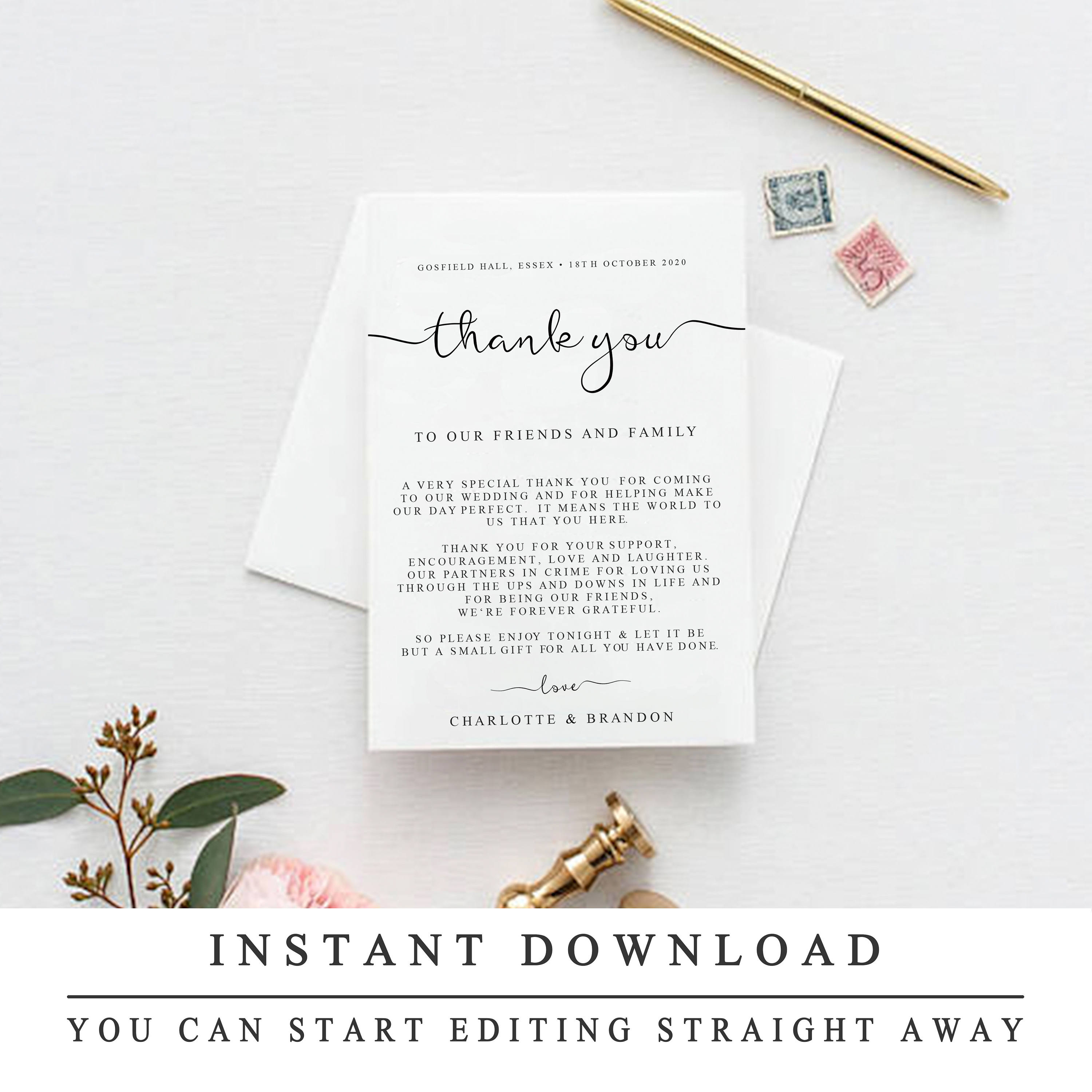 DIY Thank You Card Template Wedding Thank You Cards - Etsy UK