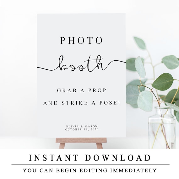 Editable Wedding Photobooth Sign, Custom Photo Booth Sign, Printable Personalised Wedding Sign Templates, INSTANT DOWNLOAD