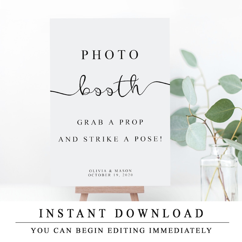 Editable Wedding Photobooth Sign, Custom Photo Booth Sign, Printable Personalised Wedding Sign Templates, INSTANT DOWNLOAD image 1