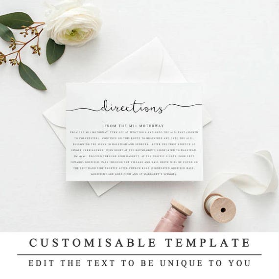 Printable Wedding Directions Template, Wedding Insert Cards