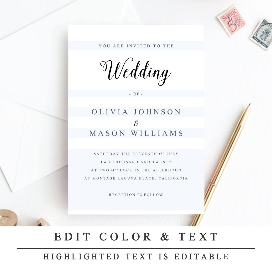 Print at Home Wedding Invitation Template DIY Wedding Etsy