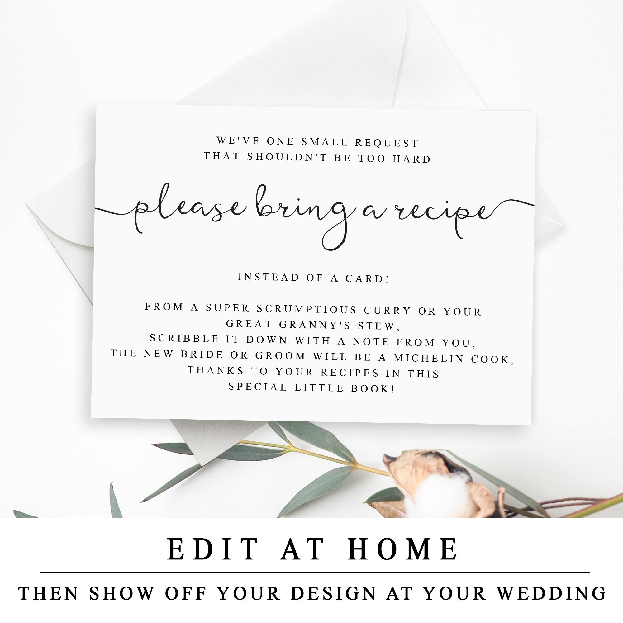 Please Bring a Recipe Instead of a Card Insert for Bridal